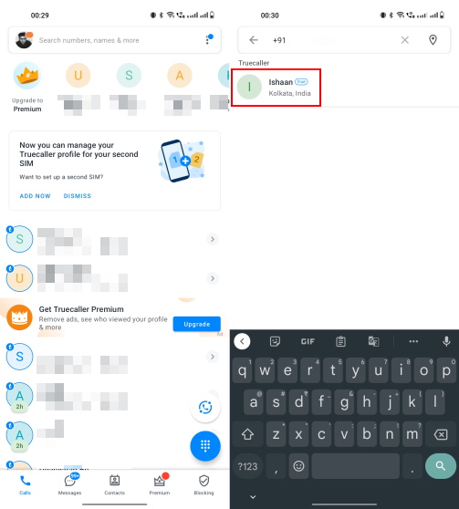 Truecallerలో సెర్చ్ నంబర్